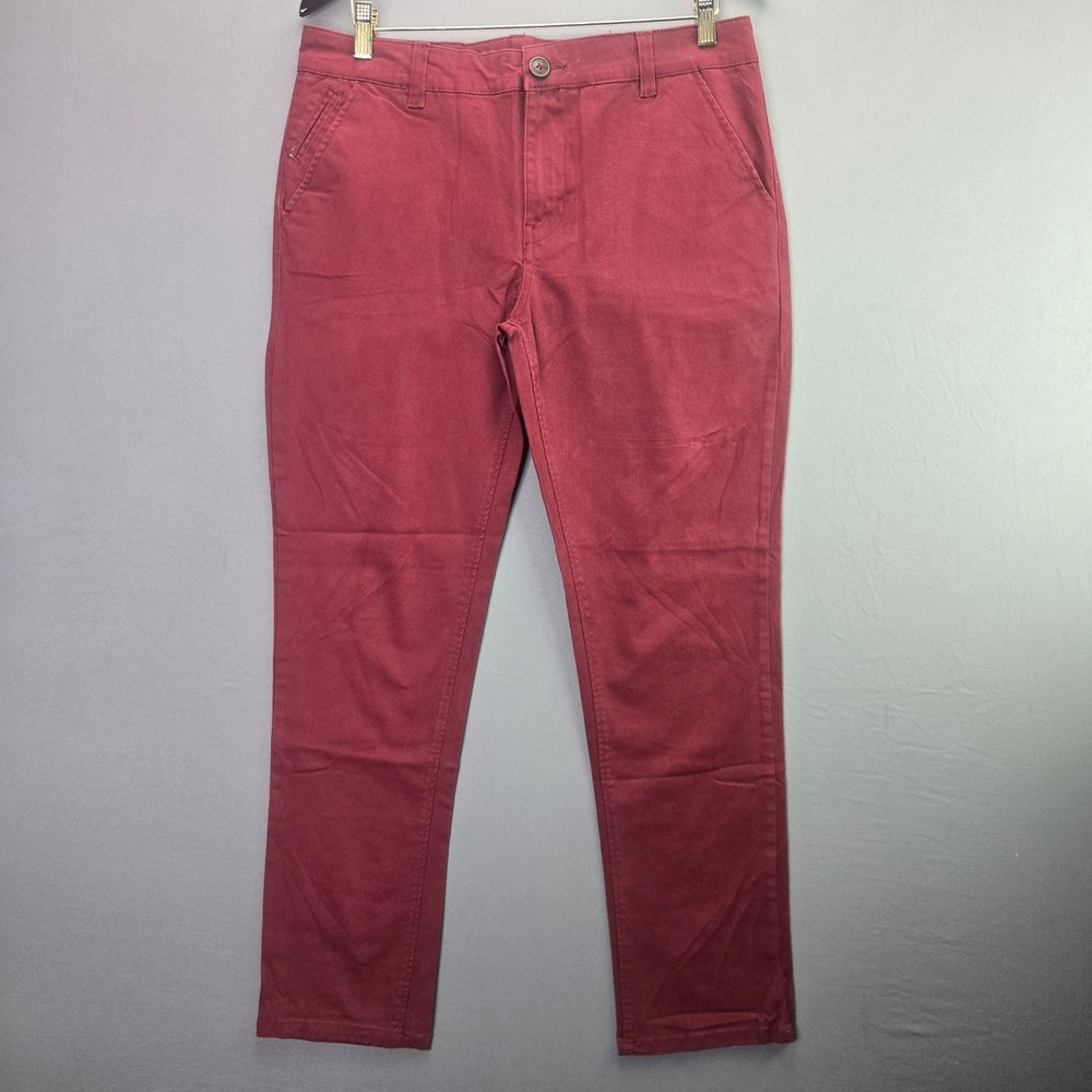 Machine Brand Chino Pants Slim Straight 32x30 Burgundy Red Stretch Cotton 3544